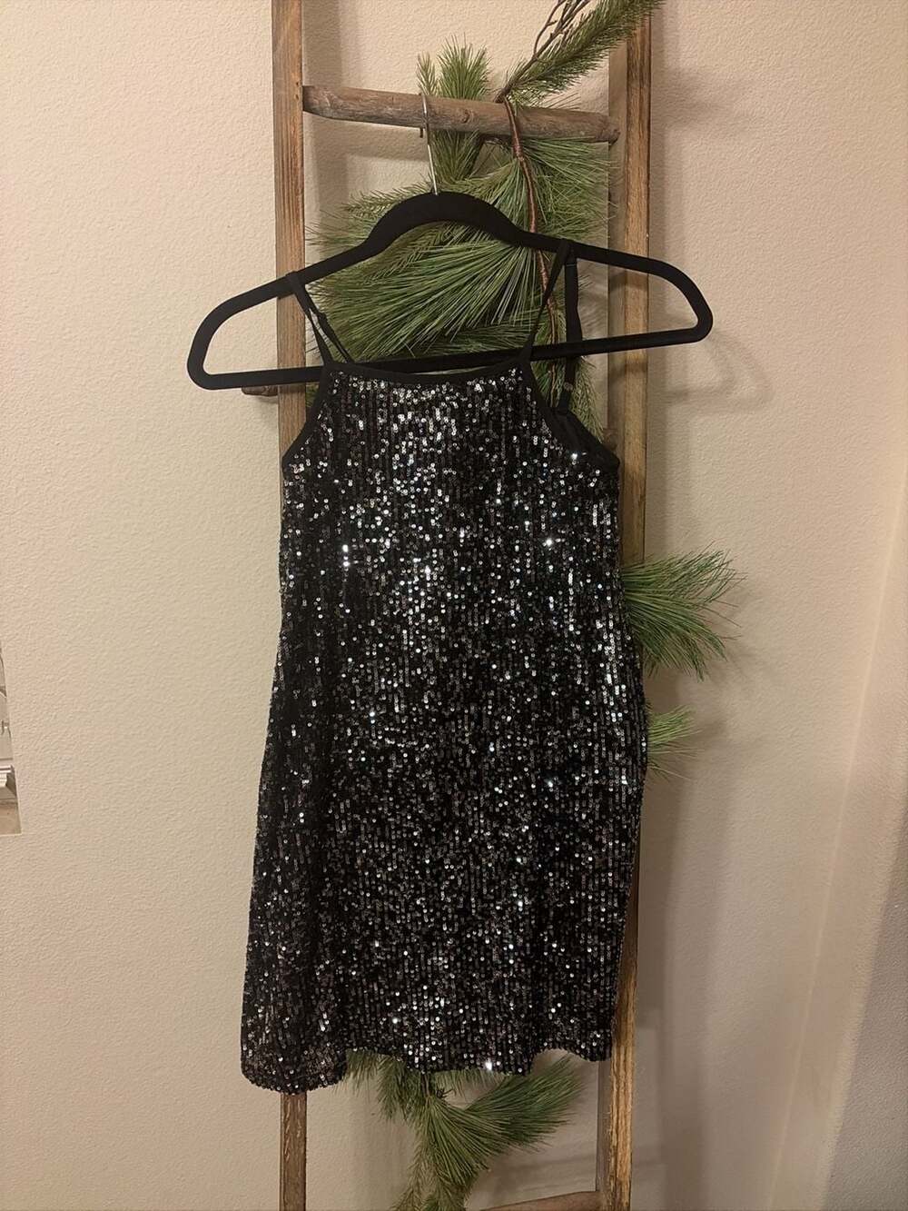 Art Class Girls Black Sequin Adjustable Spaghetti Strap Shift Dress Size L 10/12